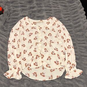 Ann Taylor Floral Blouse - Cream and Red